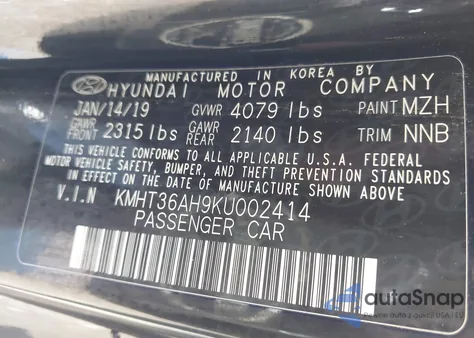 2019 Hyundai Veloster N из США, поврежденный, VIN KMHT36AH9KU002414